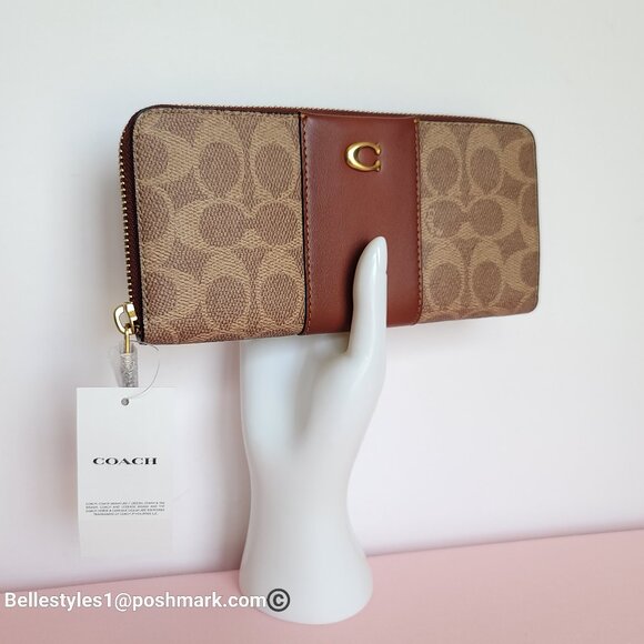 COACH Slim Accordion Zip Wallet In Signature Canvas with Back Slip Pocket- Tan R - Picture 4 of 16